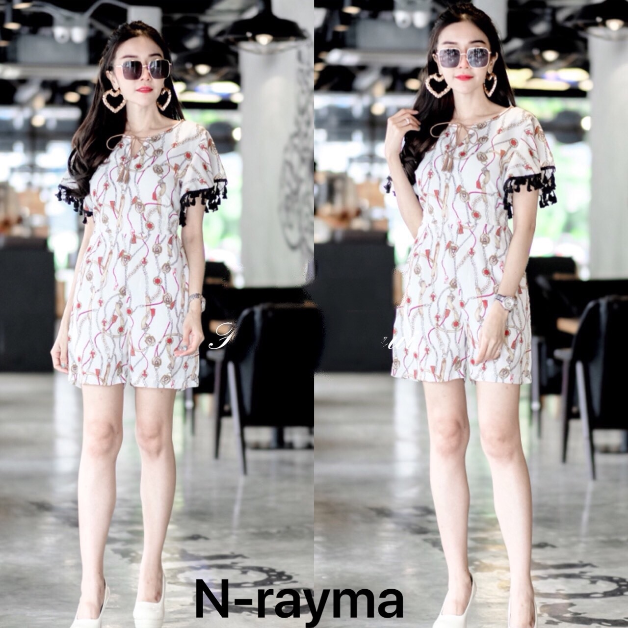 เสื้อผ้าเกาหลี พร้อมส่ง Jumpsuit ชุด จั้มสูทขาสั้น