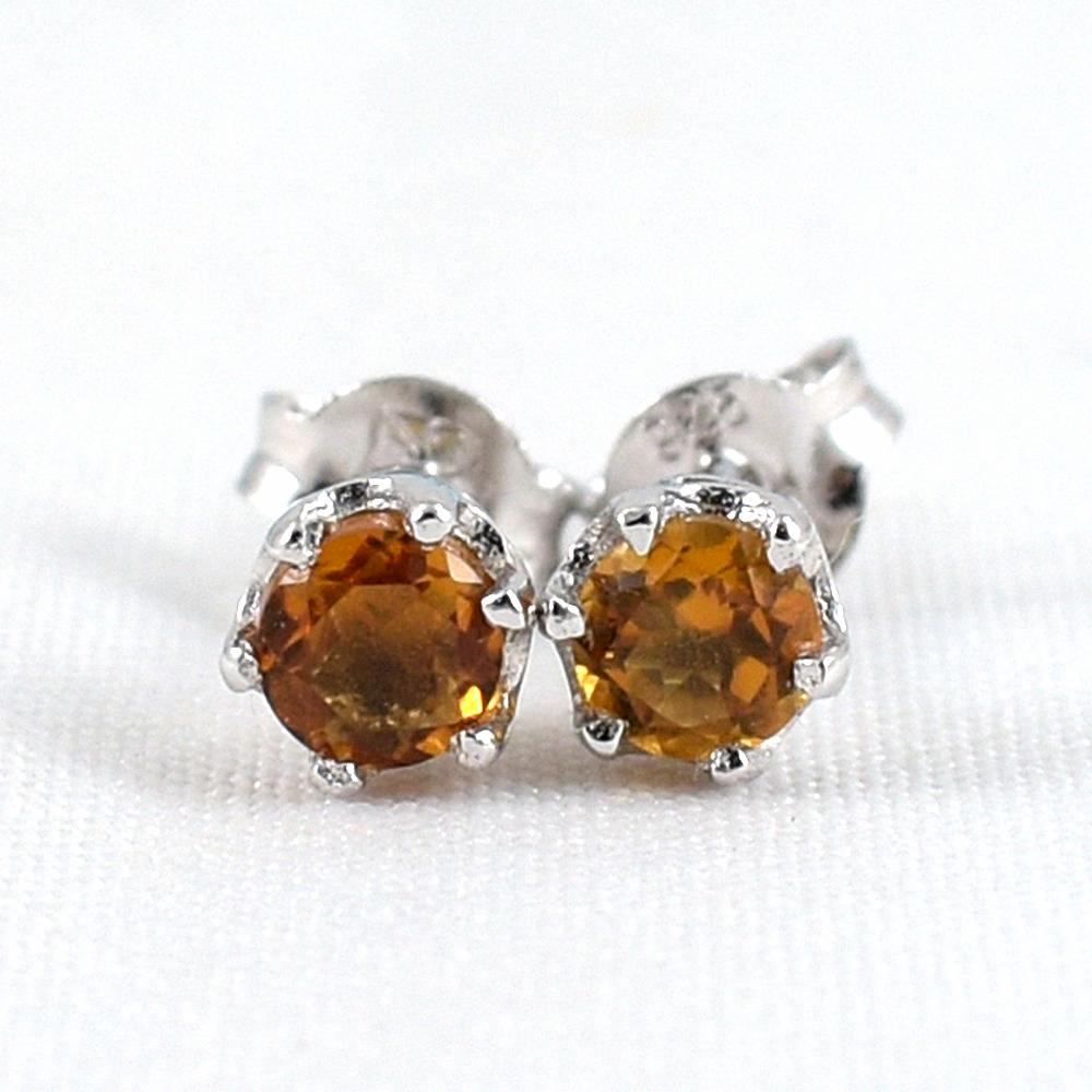 SKJewelryFactory EER00253-CIT ต่างหูพลอยแท้ ต่างหูซิทรินแท้ สีเหลืองบุษราคัม ต่างหูพลอยเม็ดเดี่ยว