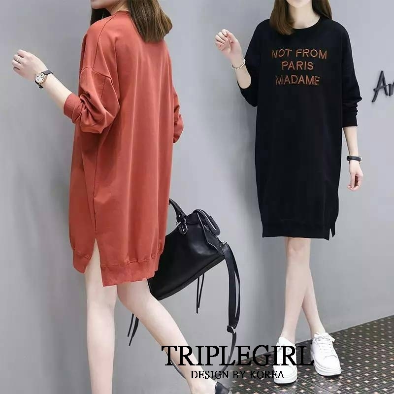 เดรสเกาหลี พร้อมส่ง เสื้อกันหนาวเดรสตัวยาว