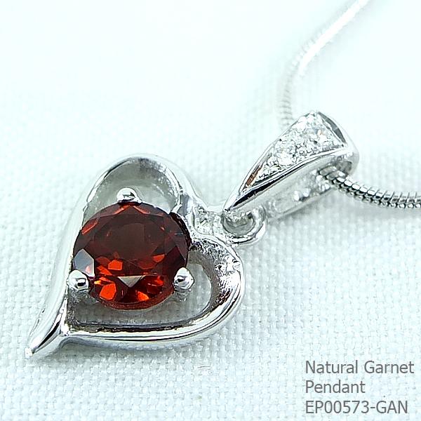 SKJewelryFactory EP00573-GAN จี้พลอยรูปหัวใจ ฝังพลอยโกเมนแท้ ตัวจี้ผลิตจากเงินแท้ 92.5%