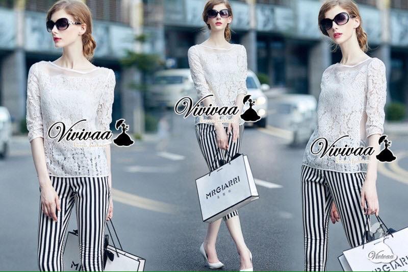 พร้อมส่ง เสื้อคอกว้างแขนสามส่วน