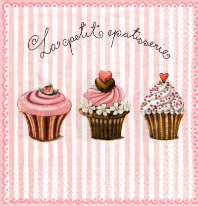แนวภาพเคัก วินเทจ Cup Cake เป็นภาพบล็อค 4 ลายทางชมพู กระดาษแนพกิ้นสำหรับทำงาน เดคูพาจ Decoupage Paper Napkins ขนาด 33X33cm