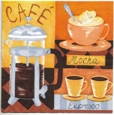 แนวภาพกาแฟ Cafe Mocha Espresso เป็นภาพแนวยาว กระดาษแนพกิ้นสำหรับทำงาน เดคูพาจ Decoupage Paper Napkins ขนาด 33X33cm