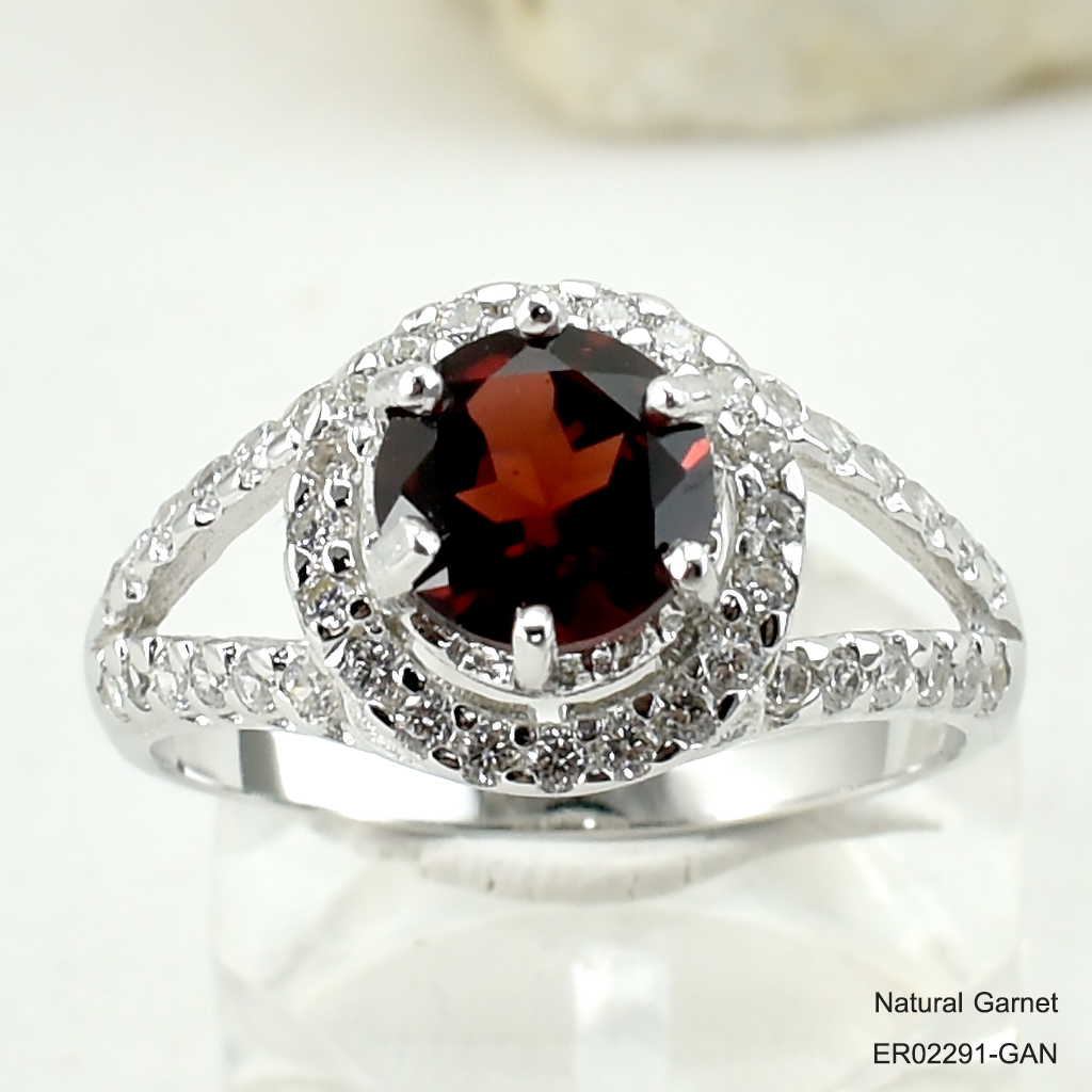 SKJewelryFactory แหวนโกเมนแท้ พลอยทรงกลม เนื้อพลอยสะอาด สีพลอยสวยมาก ER02291-GAN