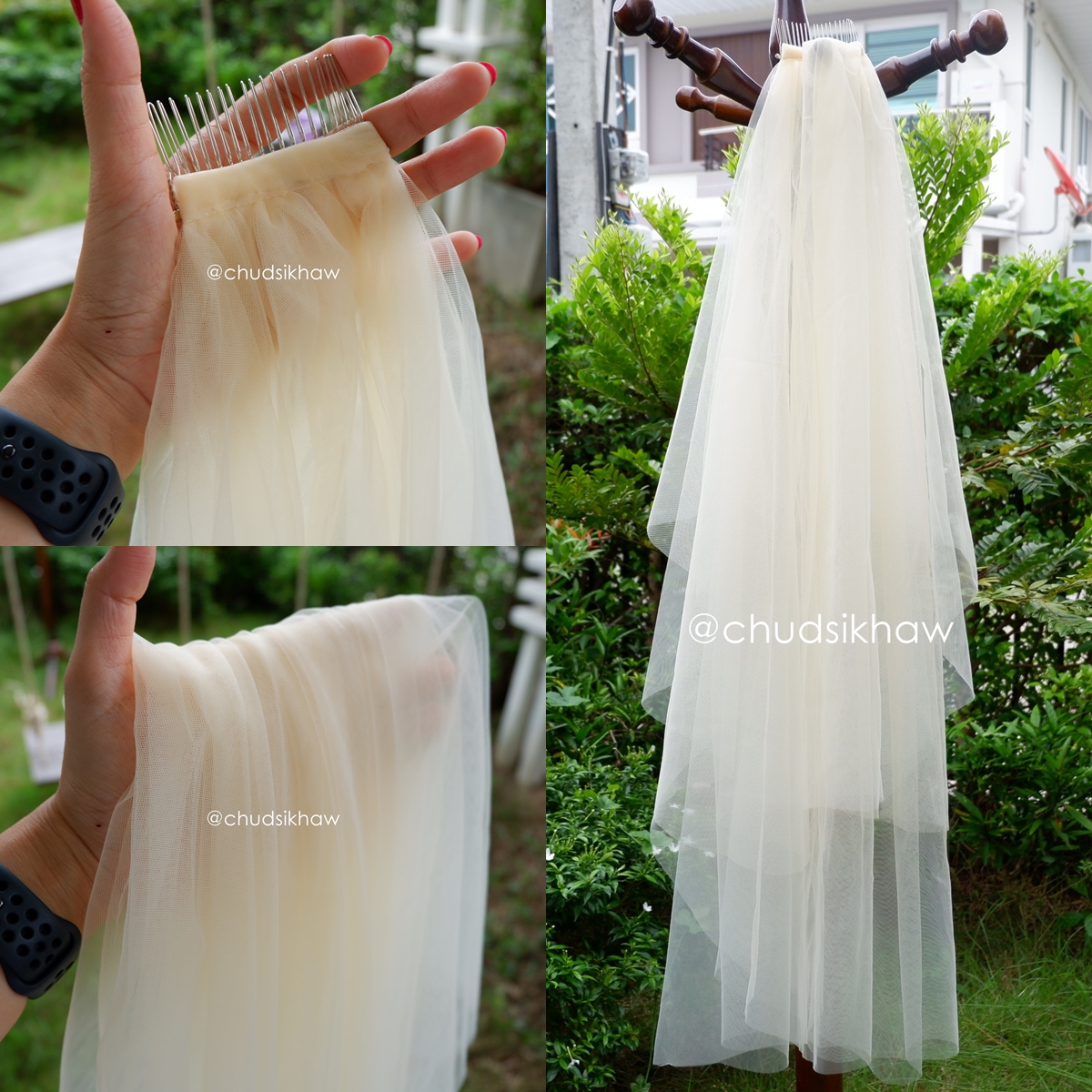 เวลสีแชมเปญ ยาว 90 ซม. เนื้อผ้าดีมาก ทิ้งตัวสวย ผ้าเยอะ