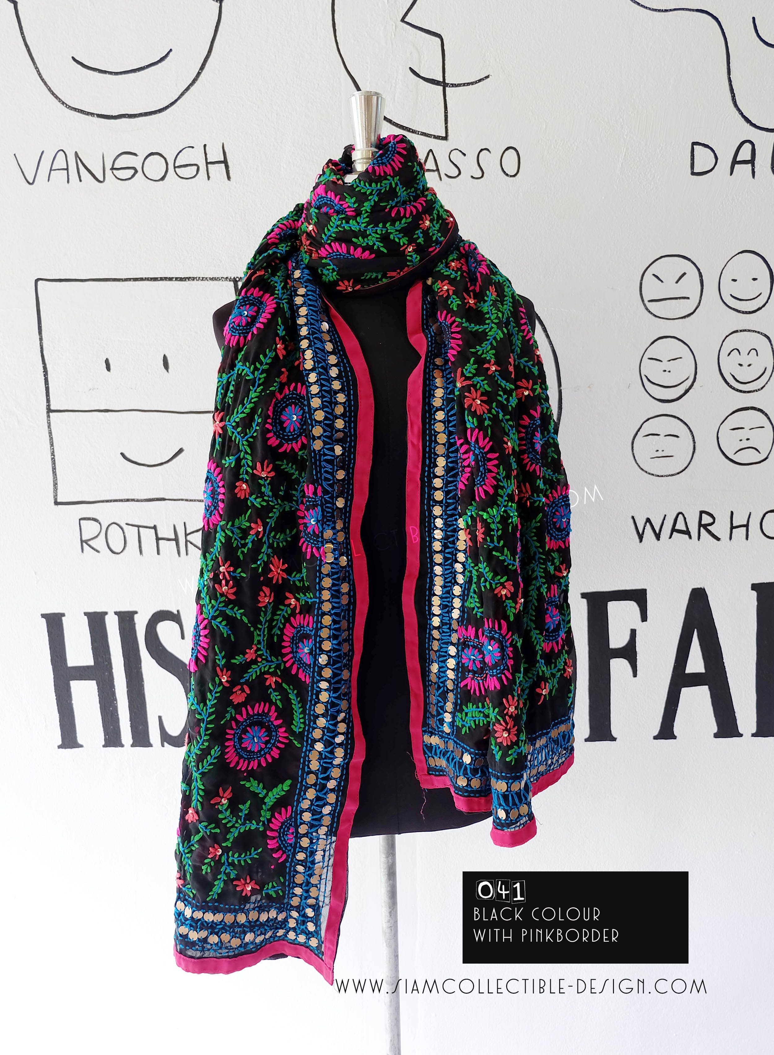 ผ้าคลุมไหล่ปักมือ ผ้าอินเดีย PDI041 / Phulkari Dupatta Traditional Indian embroidery PDI041