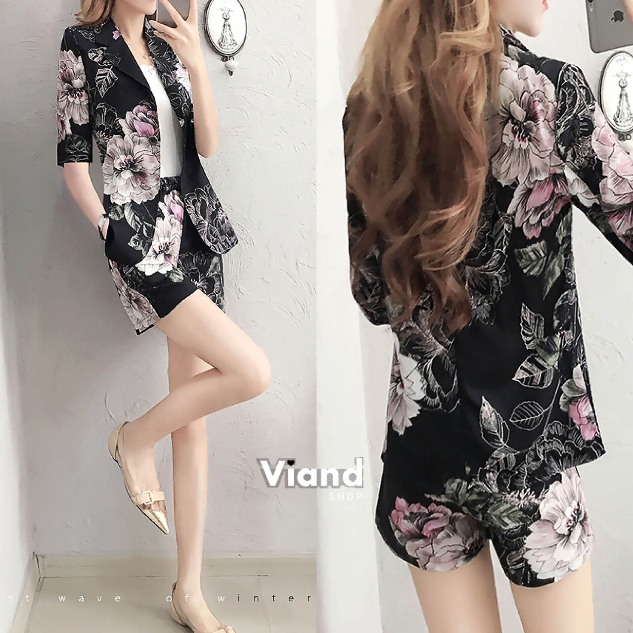 เสื้อผ้าเกาหลี พร้อมส่ง เสื้อสูท กับ กางเกงเอวยางยืด