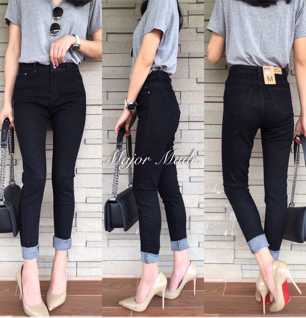 พร้อมส่ง กางเกงยีนส์ ขายาว เอวสูง ยืดนิ่ม
