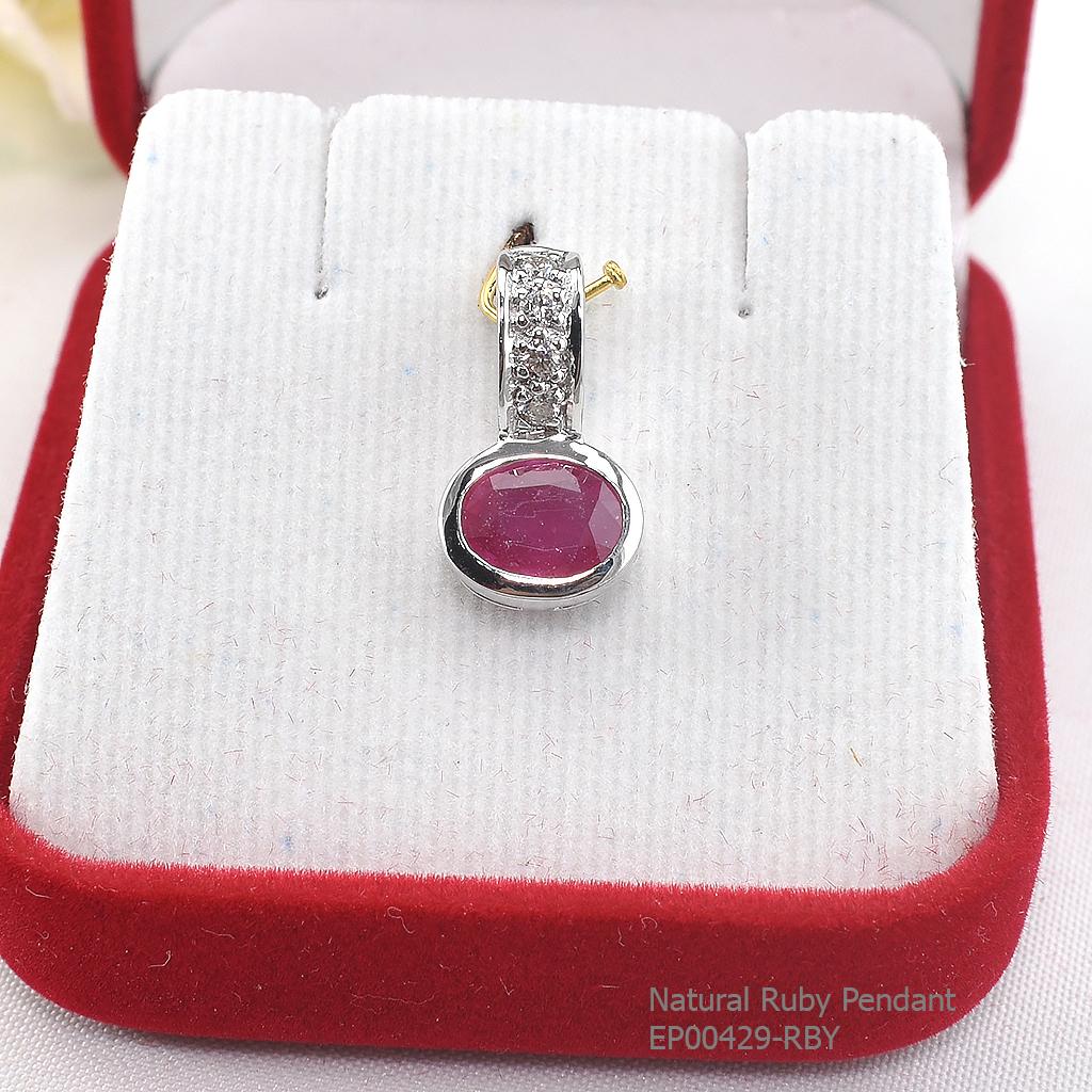 SKJewelryFactory EP00429-RBY จี้พลอยทับทิมแท้และเพชร จี้เงินแท้ พลอยทับทิมแท้