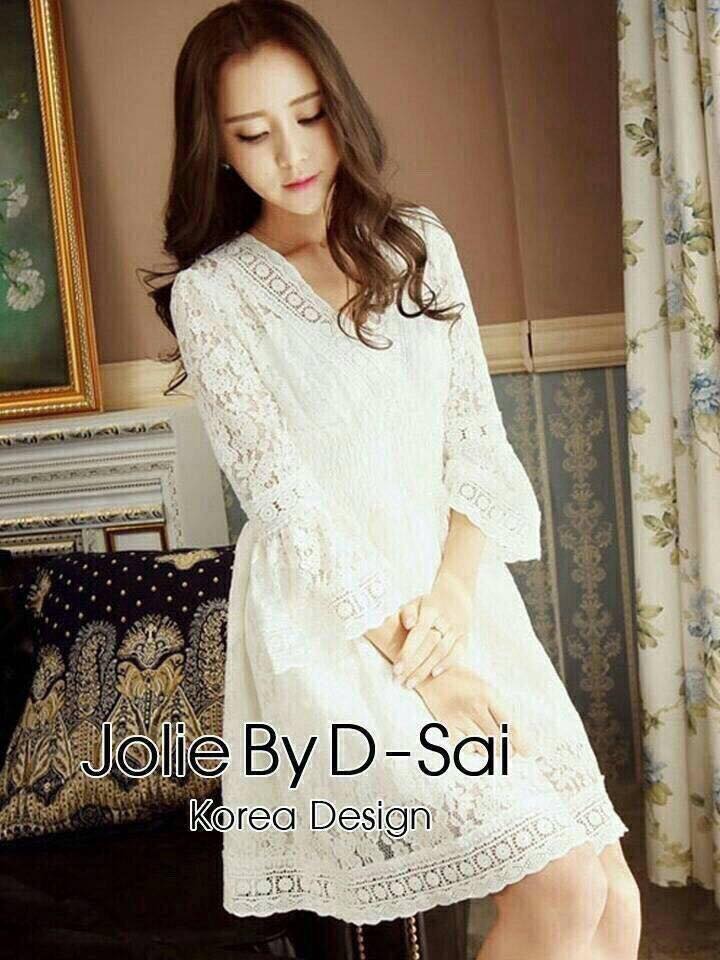 พร้อมส่ง Dress ชุดเดรสลูกไม้สีขาว