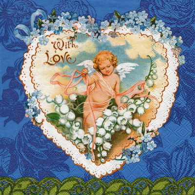 แนวภาพ กามเทพ Cupid with Love เป็นภาพบล็อค 4 กระดาษแนพกิ้นสำหรับทำงาน เดคูพาจ Decoupage Paper Napkins ขนาด 33X33cm
