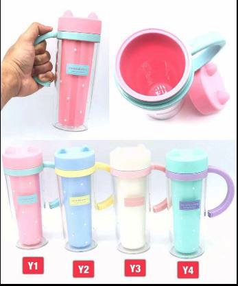 แก้วน้ำพลาสติก 2 ชั้น แก้วน้ำสีพาสเทล