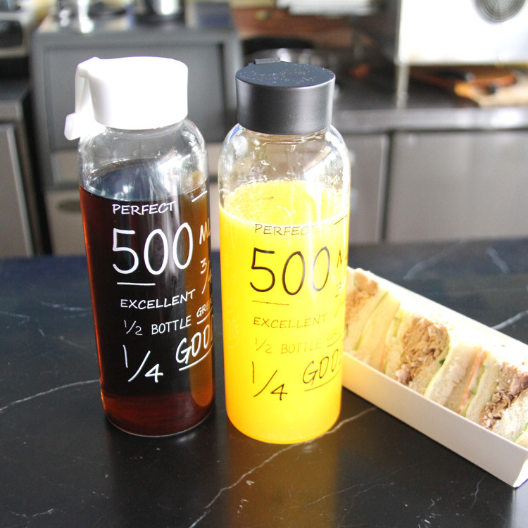 ขวดน้ำ ขวดแก้ว พกพา แก้ว borosilicate ฝาปิดสนิท ไม่หก ขนาด 600 ml. มี 2 สี ขาว/ดำ