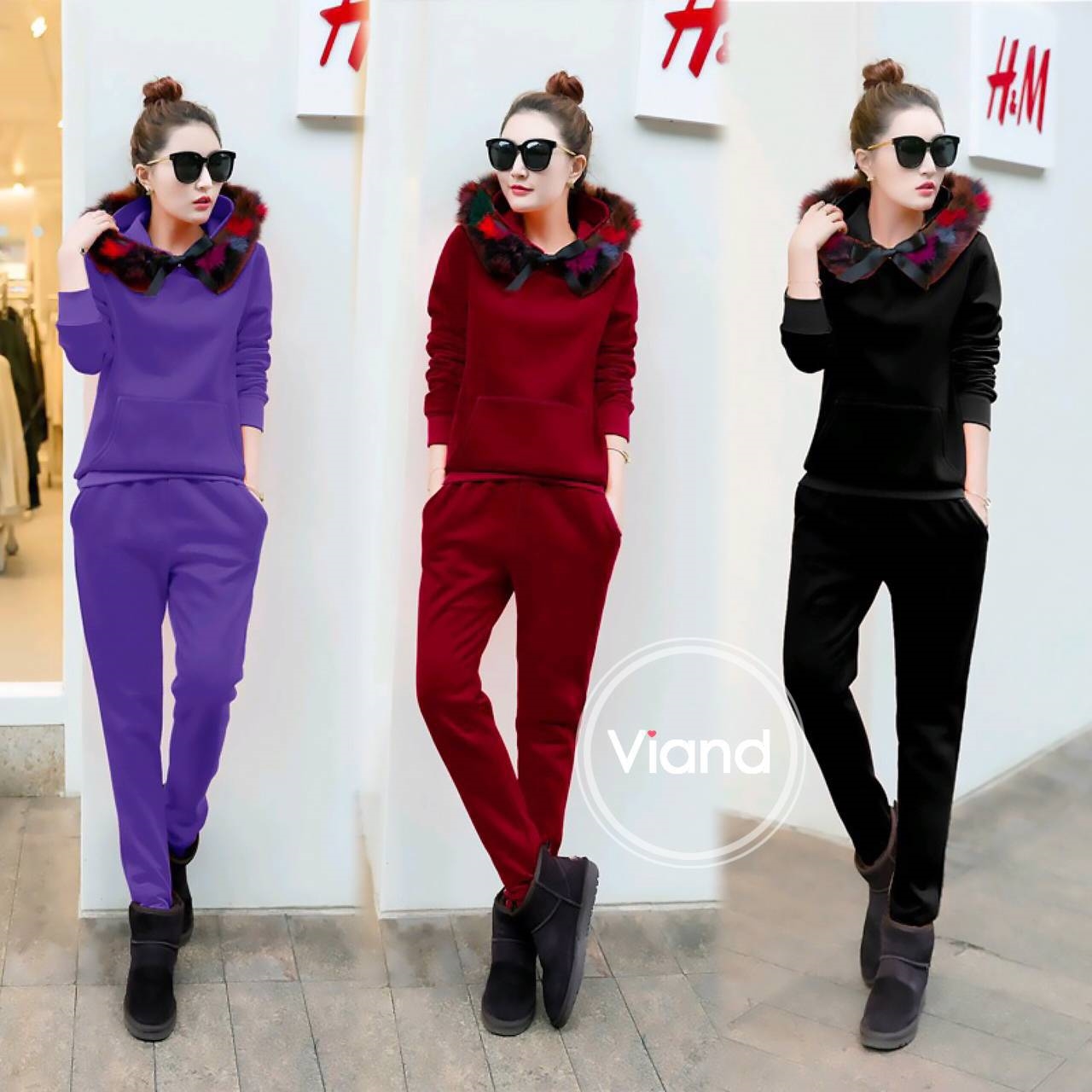 เสื้อผ้าเกาหลี พร้อมส่ง เสื้อวอมหนานิ่ม กับ กางเกง