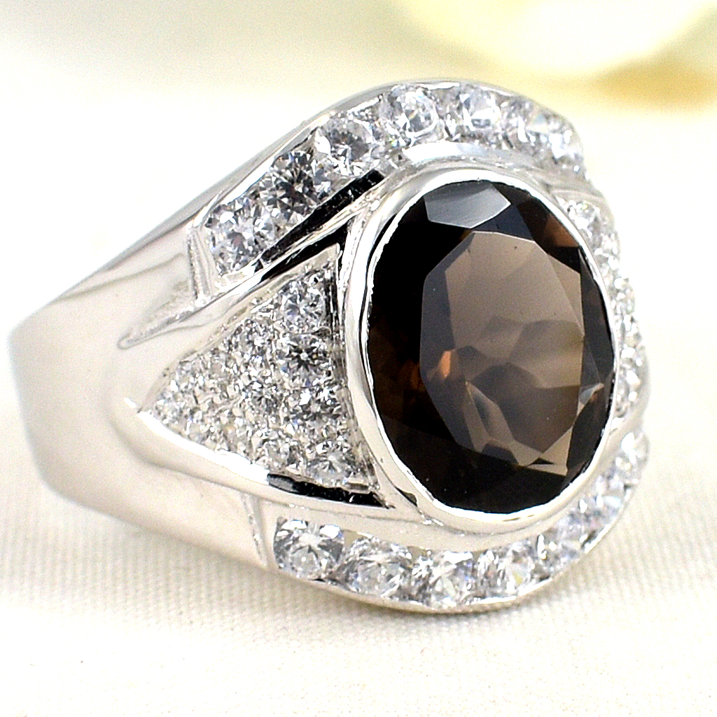 SKJewelryFactory แหวนเงินฝังพลอยสโมกกี้ควอทซ์แท้ MR00087-SMQ