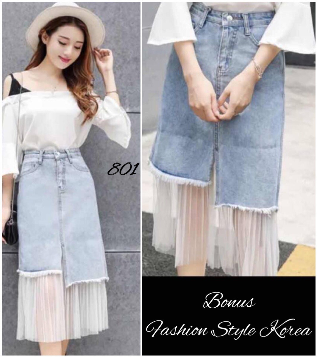 พร้อมส่ง กระโปรงยีนส์ ทรง A ผ่าหน้า