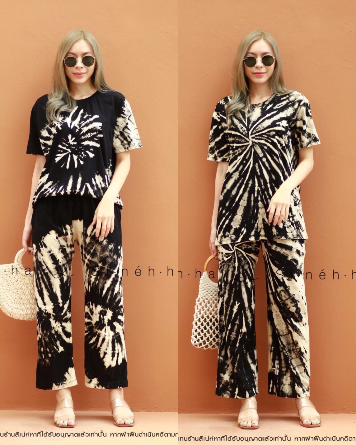 เสื้อผ้าเกาหลี พร้อมส่ง Set ผ้ายืด cotton ย้อมลายมัดย้อม