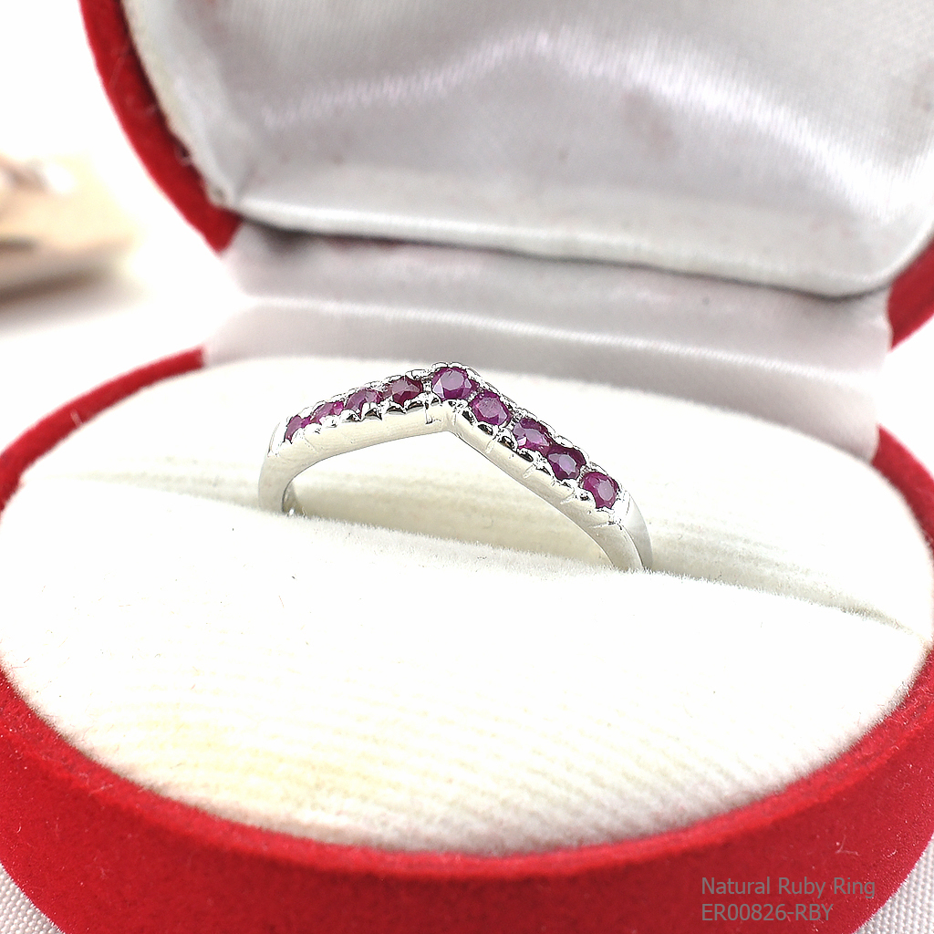 SKJewelryFactory แหวนเงินแท้ 92.5% ฝังพลอยทับทิมแท้ ดีไซน์น่ารัก ทับทิมสีแดงเข้ม
