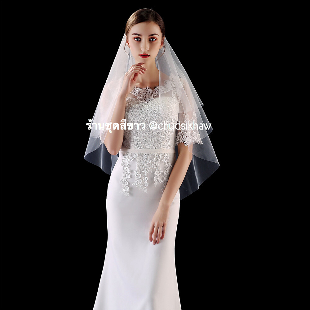 Veil เวลผ้าคลุมเจ้าสาว รุ่นผ้าบางเบา ราคาสบาย ยาว 90-100 ซม. มีหวีสับโลหะในตัว ติดง่าย