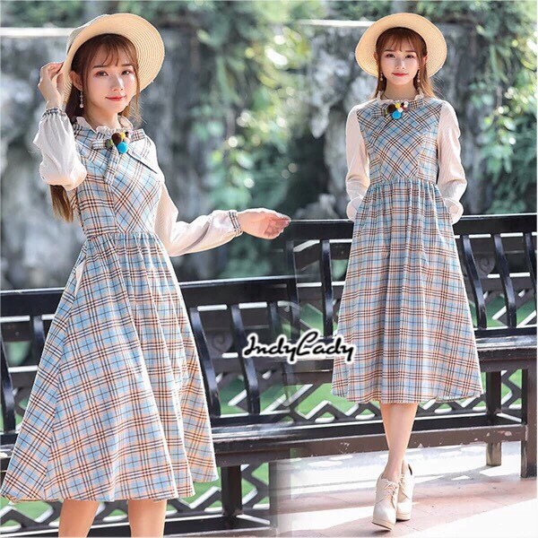 ชุดเดรสเกาหลี พร้อมส่ง Dress ลายสก็อต
