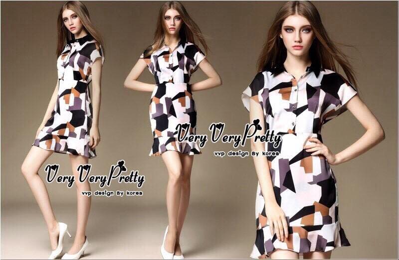 พร้อมส่ง เดรสระบายปลายงาน เดรสแฟชั่น