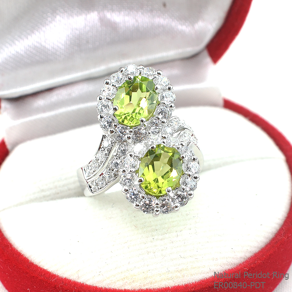 SKJewelryfactory แหวนพลอยคู่ พลอยเพอริดอทแท้ สไตล์หรูหรา ER00840-PDT