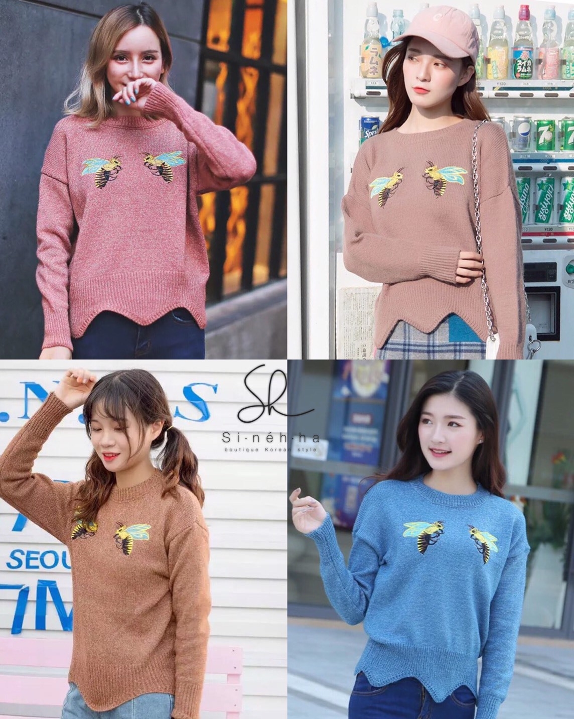 เสื้อเกาหลี พร้อมส่ง เสื้อแขนยาวไหมพรมผ้านิ่ม