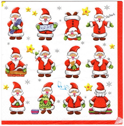 ภาพคริสต์มาส Santa ซานต้าตัวจิ๋ว มาแจกของขวัญ เป็นภาพแนวยาว กระดาษแนพกิ้นสำหรับทำงาน เดคูพาจ Decoupage Paper Napkins ขนาด 33X33cm
