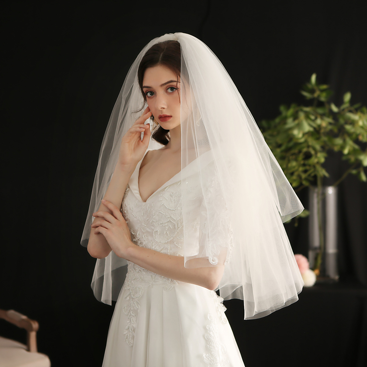 veil ผ้าคลุมเจ้าสาว แบบฟูสุดๆ เนื้อผ้าสวย มีหวีสับในตัว ยาว 90 cm.