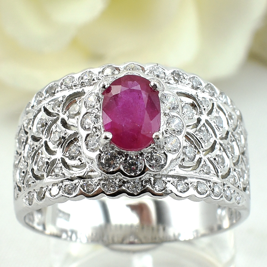 SKJewelryfactory แหวนเงินแท้ ฝังพลอยทับทิมแท้ สไตล์หรูหรา เน้นดีไซด์ของตัวเรือน ER00751-RBY