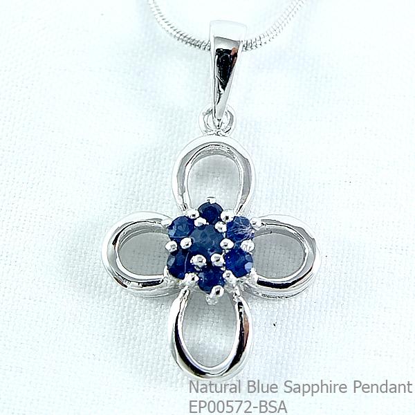 SKJewelryFactory EP00572-BSA จี้พลอยไพลินแท้ ดีไซน์สไตล์ไม้กางเขน ตัวเรือนทำจากเงินแท้