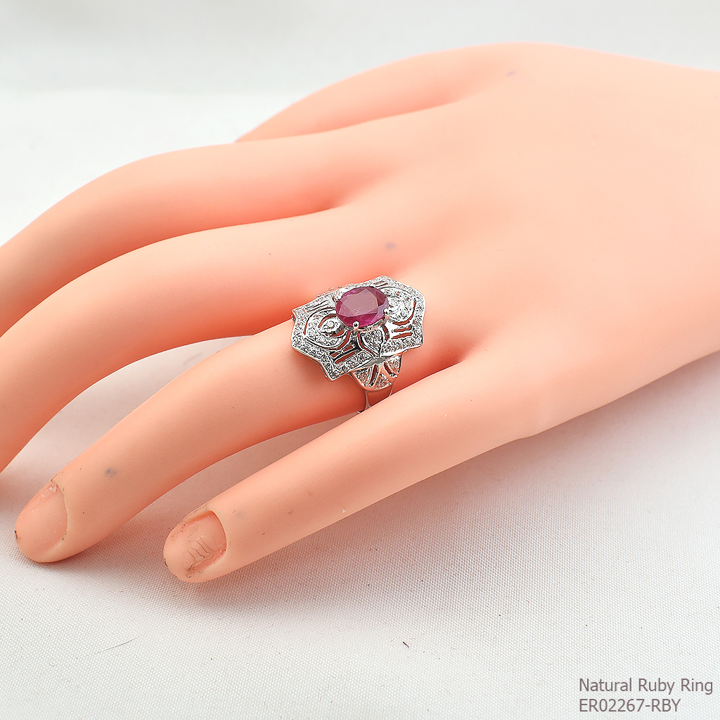 SKJewelryfactory แหวนเงินแท้ 92.5% ฝังพลอยทับทิมแท้ ดีไซด์สุดหรูอลังการณ์ ER02267-RBY