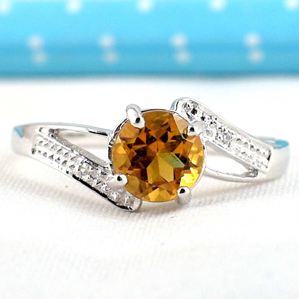 SKJewelryfactory แหวนซิทรินแท้ แหวนพลอยกลม สไตล์น่ารัก ER02415-CIT