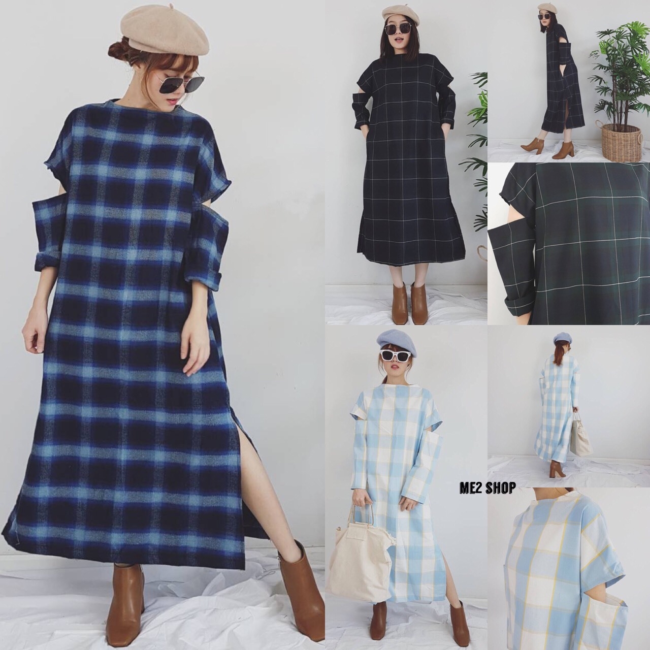 ชุดเดรสเกาหลี พร้อมส่ง Maxi dress แขนเว้า
