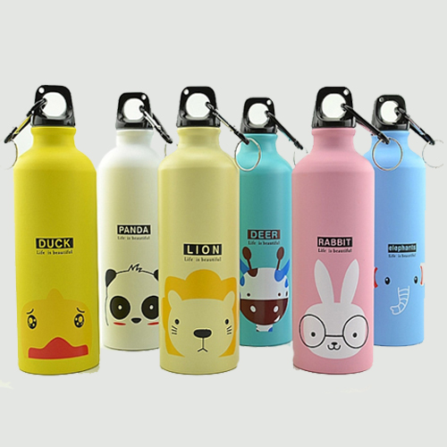 ขวดใส่น้ำสแตนเลส ใส่ได้ทั้งน้ำร้อนน้ำเย็น ขวดน้ำพกพา มีฝาปิด รูปน้องสัตว์น่ารัก