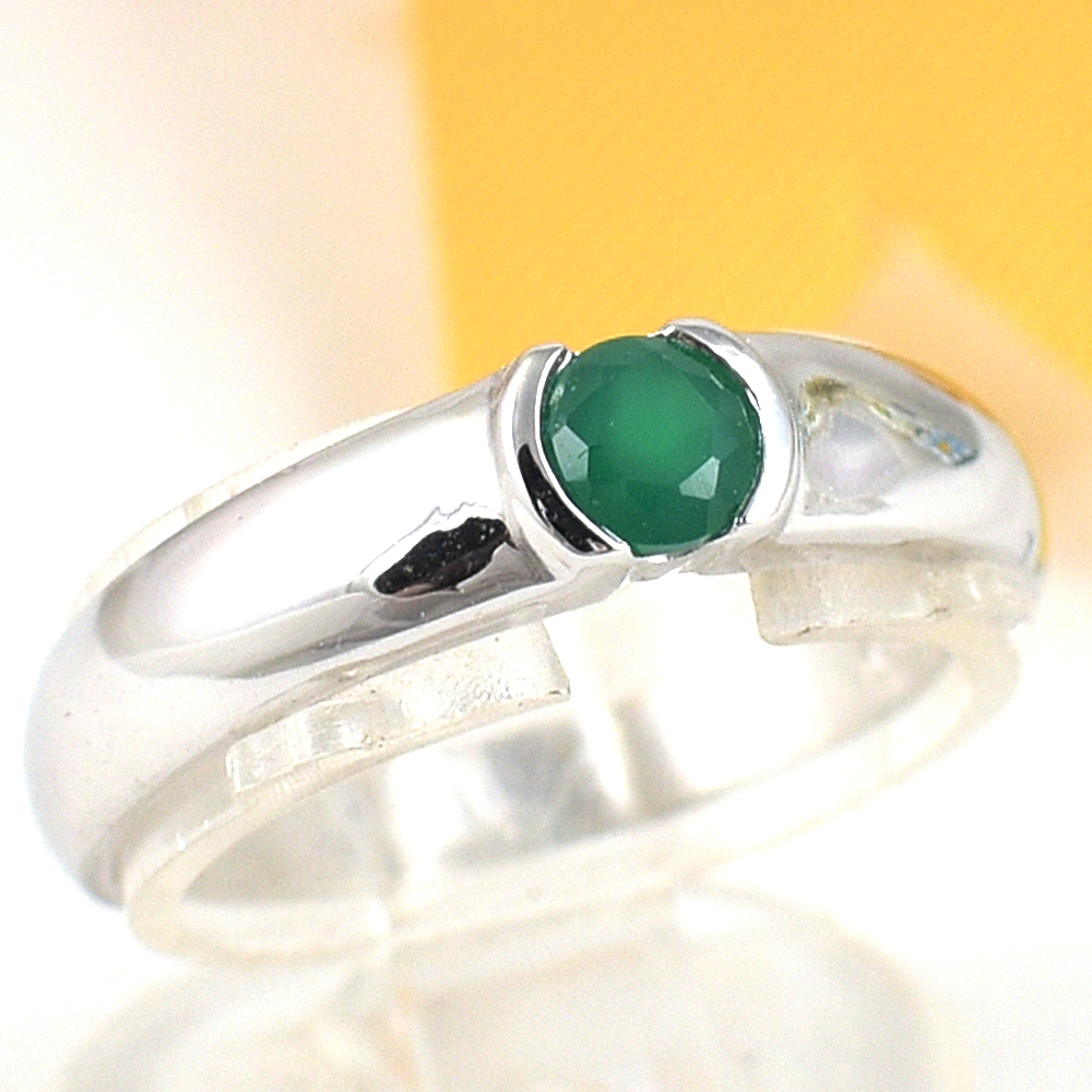 SKJewelryFactory แหวนปลอกมีด แหวนเงินแท้ 92.5% ฝังพลอยกรีนอะเกทแท้ ER01044-GAG