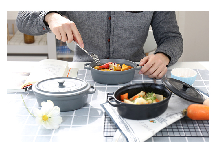 Pre-Order ชามเซรามิค มีฝาปิด ใส่ซุป สลัด ใช้กับไมโครเวฟ และเตาอบได้ มีสีเทา กับดำ Zakka