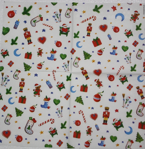 แนวภาพคริสมาสต์ Tiny Christmas Items เป็นภาพกระจายเต็มแผ่น กระดาษแนพกิ้นสำหรับทำงาน เดคูพาจ Decoupage Paper Napkins ขนาด 33X33cm