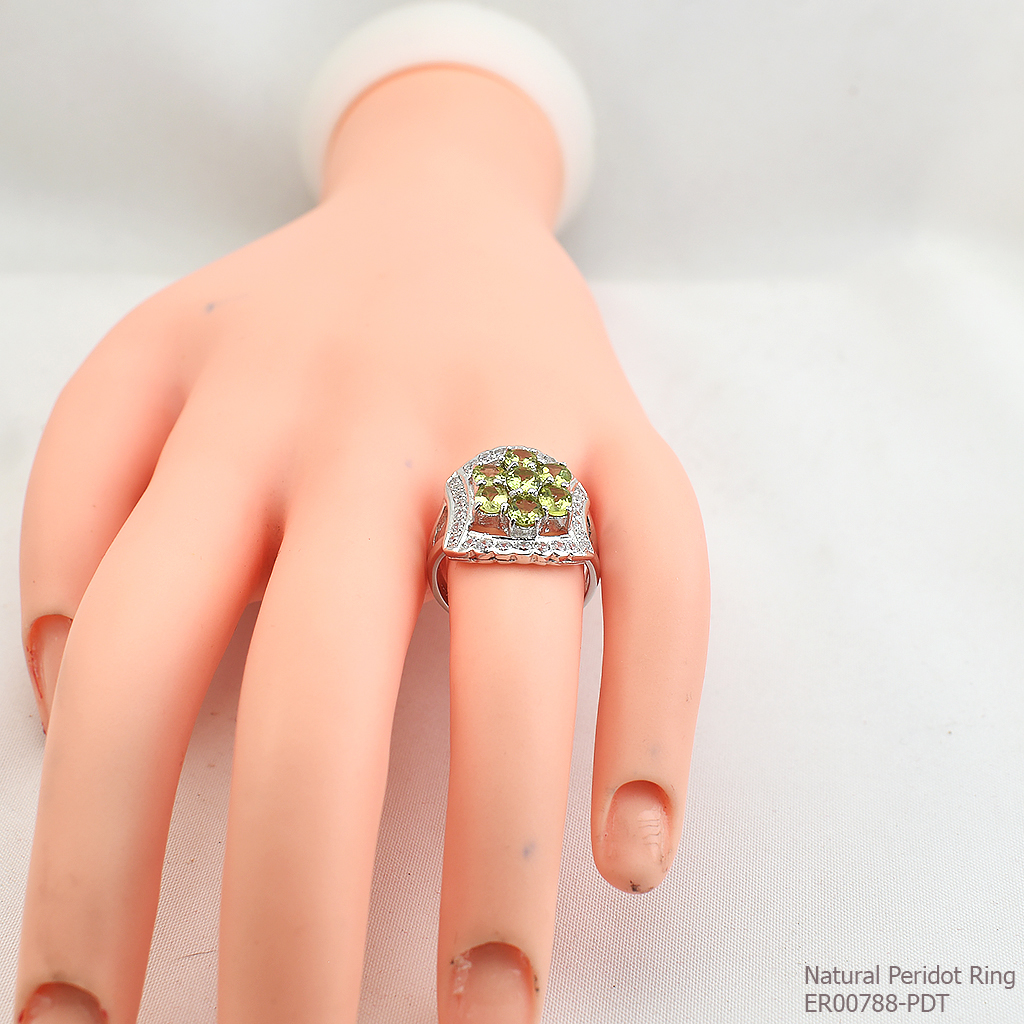 SKJewelryfactory แหวนเงินพลอยเพอริดอทแท้ สไตล์หรูหรา ER00788-PDT