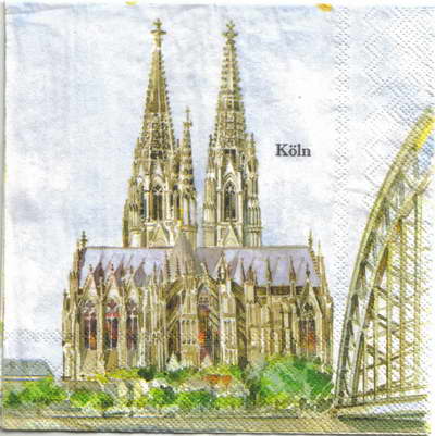 แนวภาพ Landmark เมือง Cologne โคโลญ เยอรมัน เป็นภาพบล็อค 4 กระดาษแนพกิ้นสำหรับทำงาน เดคูพาจ Decoupage Paper Napkins ขนาด 33X33cm