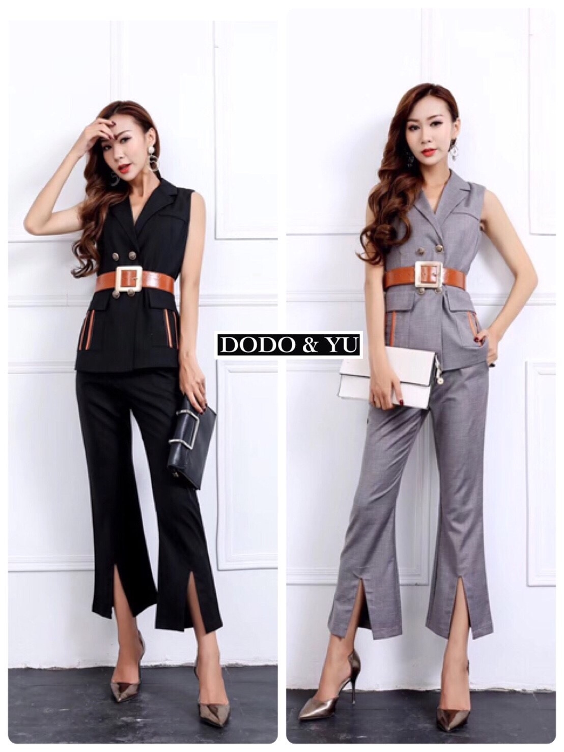 เสื้อผ้าแฟชั่นเกาหลี พร้อมส่ง เสื้อเบลเซอร์ กับ กางเกงเอวสูง