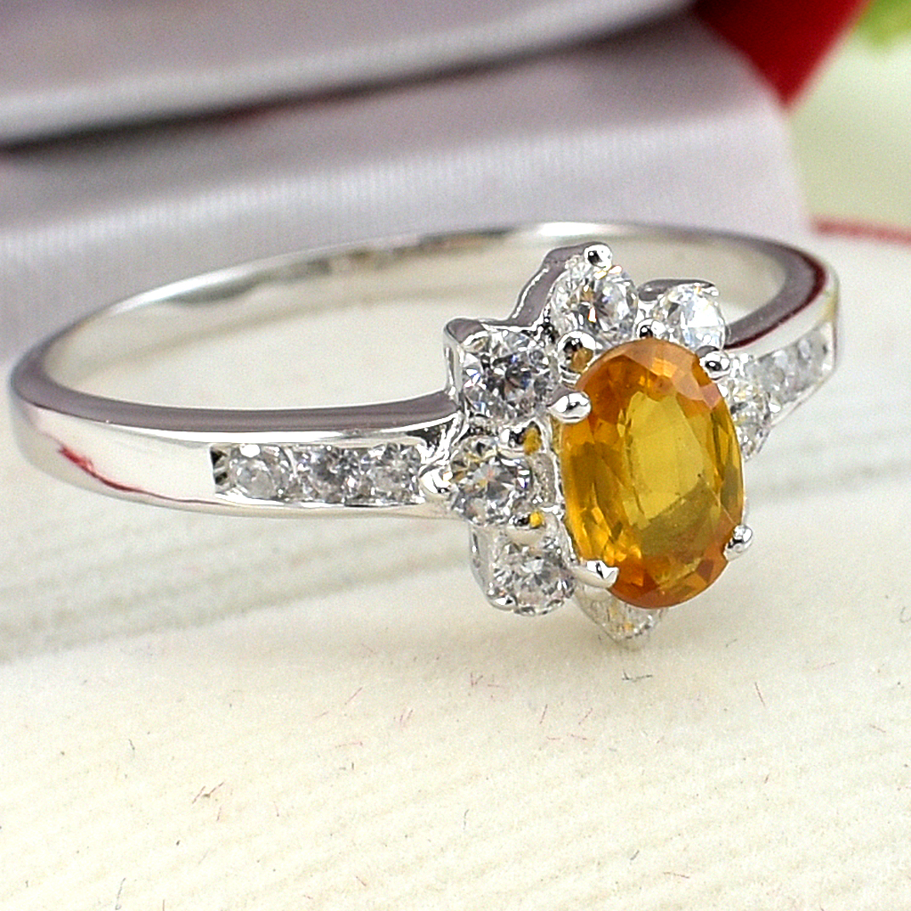 SKJewelryfactory แหวนเงินแท้ ฝังพลอยบุษราคัมแท้ สไตล์น่ารัก เรียบหรู ER00663-YSA