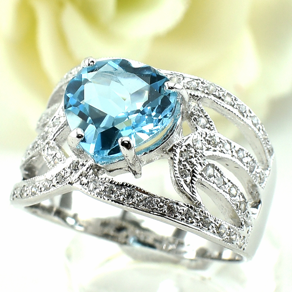 SKJewelryfactory แหวนหัวใจ ฝังพลอยบลูโทปาซแท้ ER00563-BTP