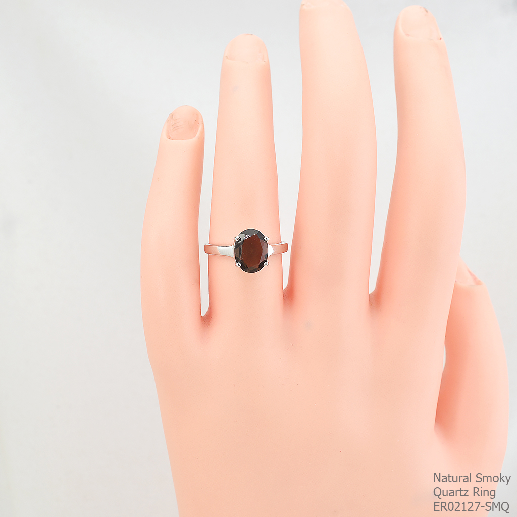 SKJewelryfactory แหวนเงินแท้92.5% ฝังพลอยสโมกกี้ควอทซ์ เรียบหรูดูดี ER02127-SMQ