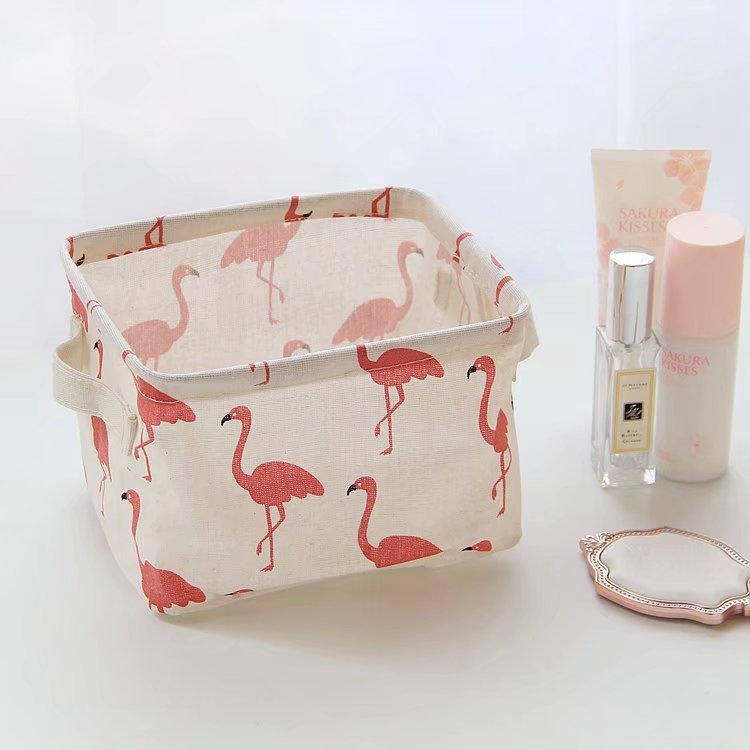 กระเป๋าเครื่องสำอาง กระเป๋าใส่ของใช้ กระเป๋าผ้า รุปนกฟลามิงโก สีพาสเทล