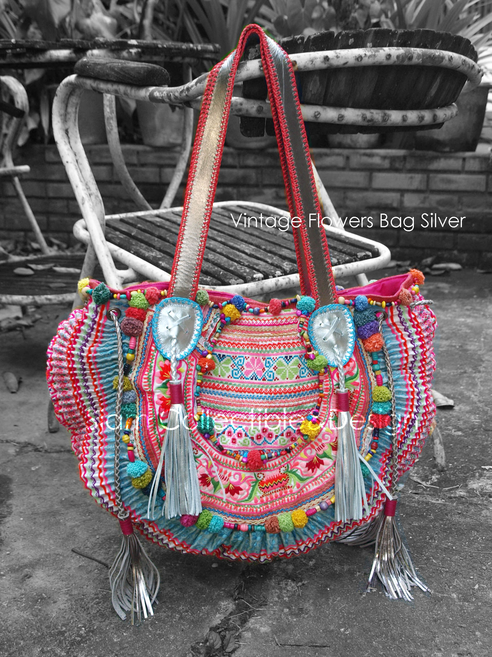 กระเป๋าทรง half moon HB 335 /Half moon vintage Flowers Bag HB 335