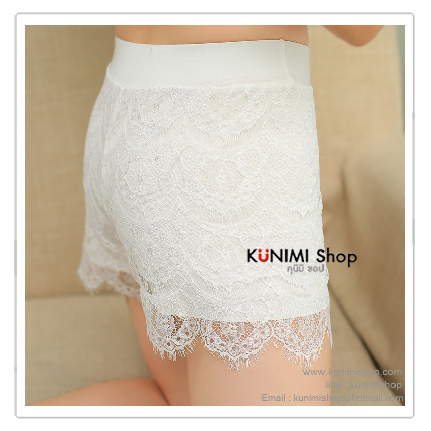 กางเกงขาสั้น ผ้าลูกไม้ เอวยางยืดอย่างดี มีซับใน เนื้อผ้าใส่สบาย สวยเซ็กซี่