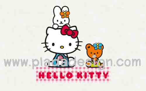 กระดาษสาพิมพ์ลาย สำหรับทำงาน เดคูพาจ Decoupage แนวภาำพ hello kitty Teddy Bear มีน้องกระต่ายนั่งอยู่บนหัว มีพื้นหลังเป็นสีขาว (ปลาดาวดีไซน์)
