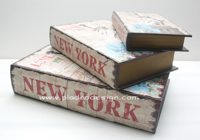 กล่องเก็บของทรงหนังสือแนววินเทจ 3 ใบชุด ลาย Love My New York เทพีเสรีภาพ