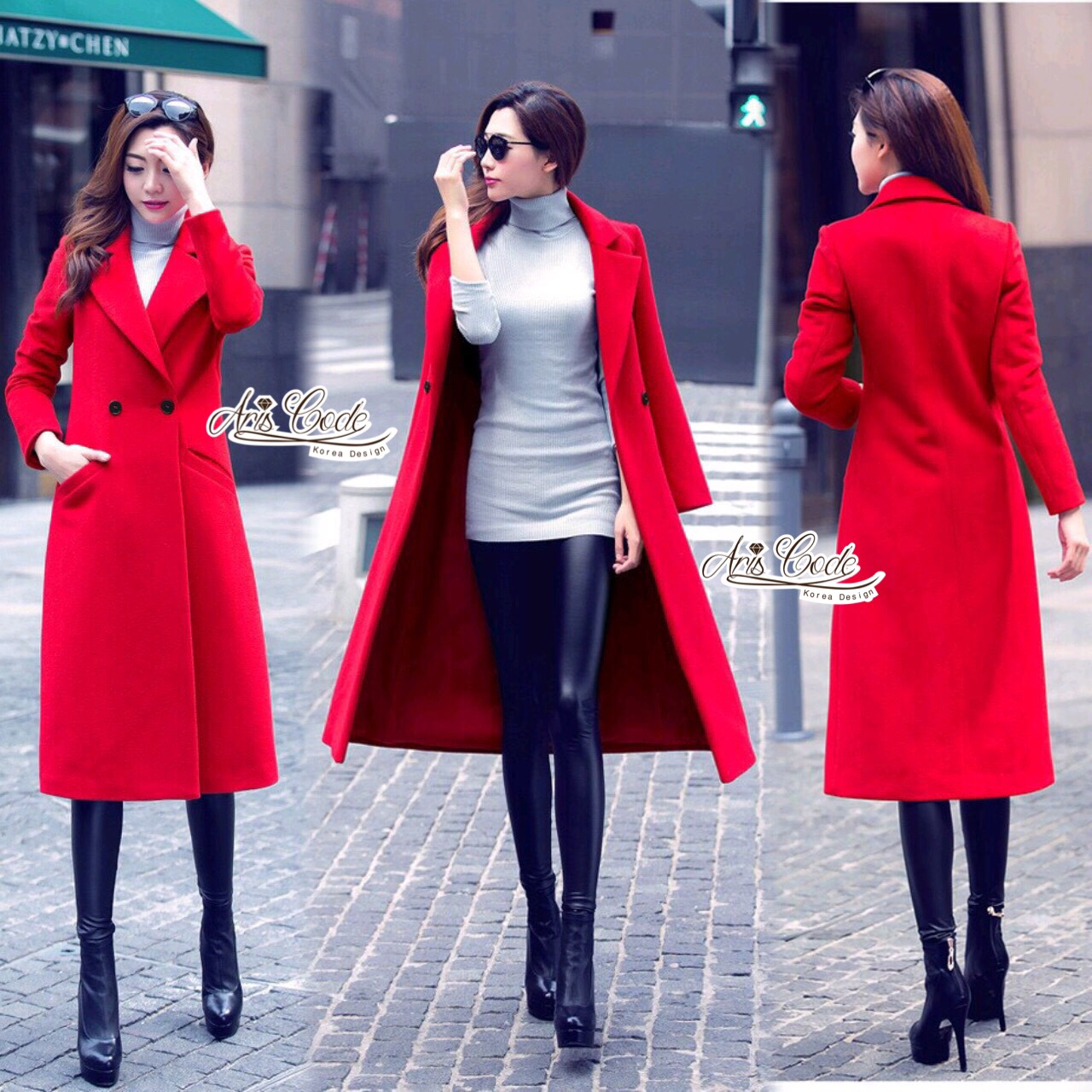 พร้อมส่ง เสื้อโค้ทสีแดงตัวยาว ดูแพง
